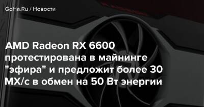AMD Radeon RX 6600 протестирована в майнинге "эфира" и предложит более 30 МХ/с в обмен на 50 Вт энергии - goha.ru