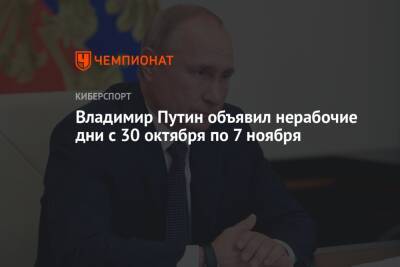 Владимир Путин - Владимир Путин объявил нерабочие дни с 30 октября по 7 ноября - championat.com - Россия