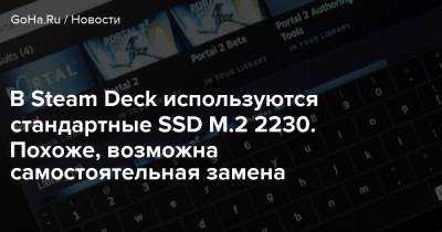 Steam Deck использует стандартные SSD M.2 2230 и их, похоже, возможно заменять самостоятельно - goha.ru