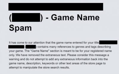 Valve разослала разработчикам предупреждения, если в названии их игр присутствовал спам - playground.ru