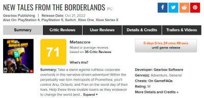У New Tales from the Borderlands тоже 71/100 на Метакритике - zoneofgames.ru