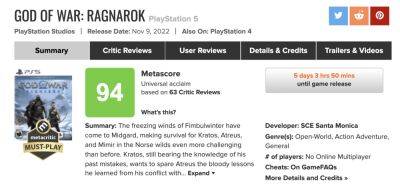 У God of War: Ragnarok 94/100 на «Метакритике» - zoneofgames.ru