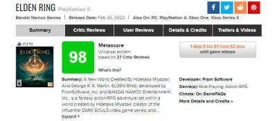 Первые рецензии на Elden Ring: у игры 98/100 на Metacritic - zoneofgames.ru
