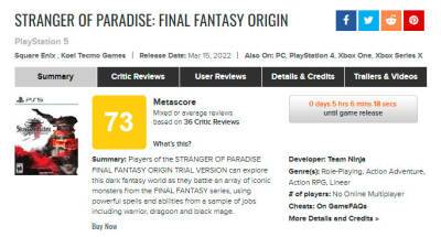 Первые рецензии Stranger of Paradise: Final Fantasy Origin: у игры 73/100 на Метакритике - zoneofgames.ru