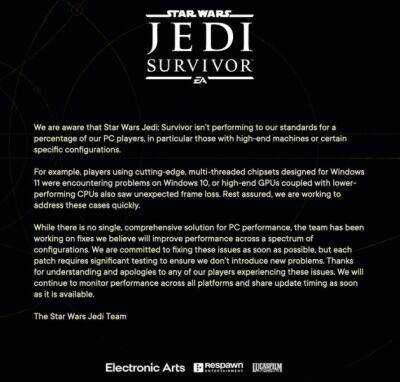 Розробники SW Jedi: Survivor розповіли про причини поганої роботи гри на ПКФорум PlayStation - ps4.in.ua