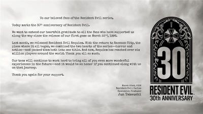 Capcom отметила 30-летие Resident Evil и поблагодарила фанатов серии - playground.ru - Япония