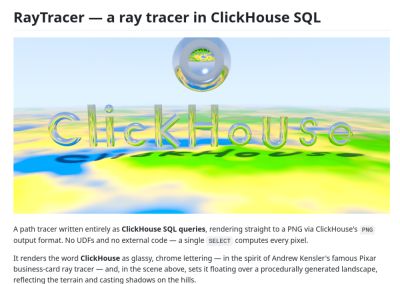 Разработчики создали систему трассировки лучей RayTracer на чистом языке SQL для ClickHouse - playground.ru